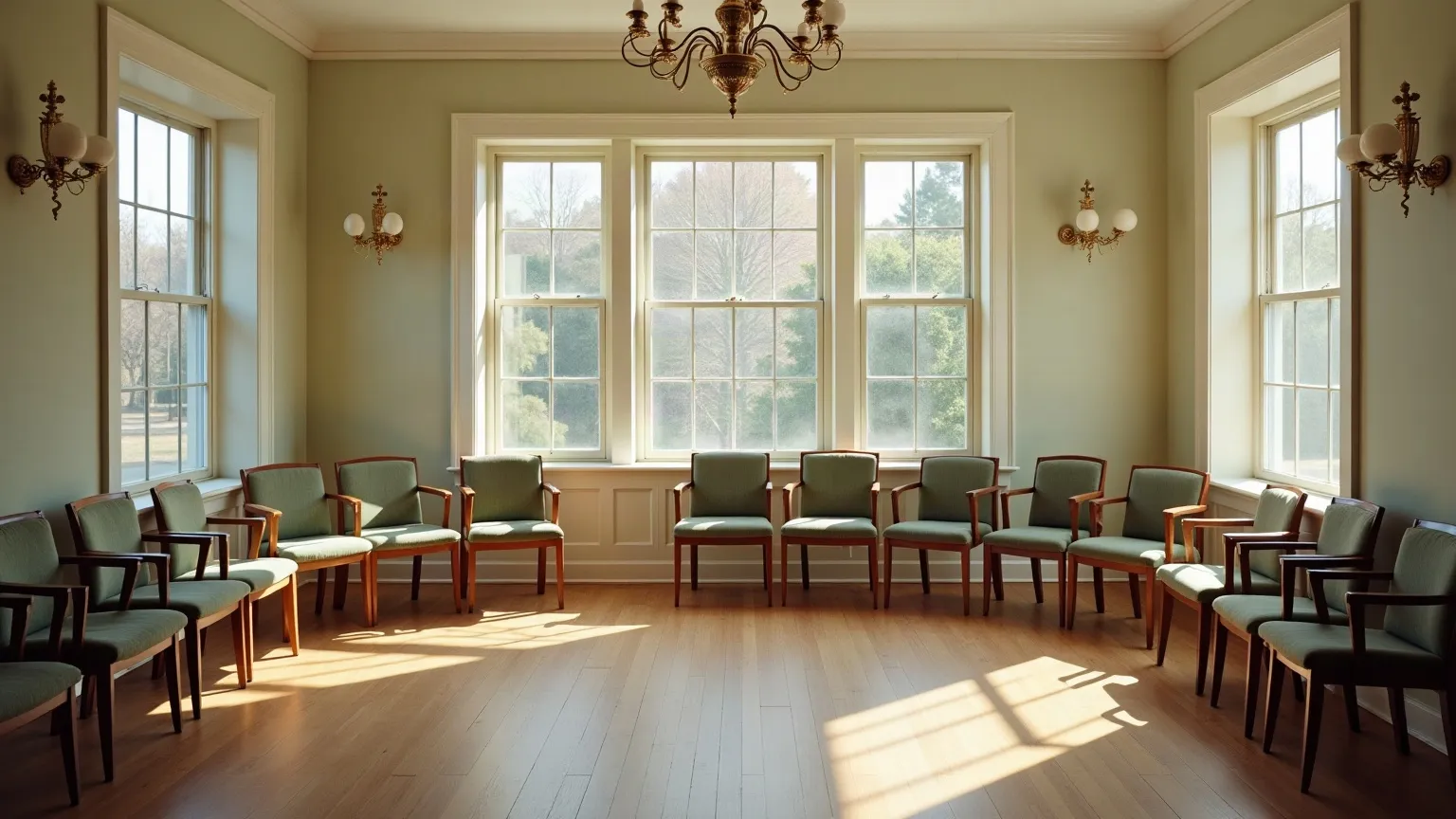 Community centre meeting room with chairs arranged in a circle